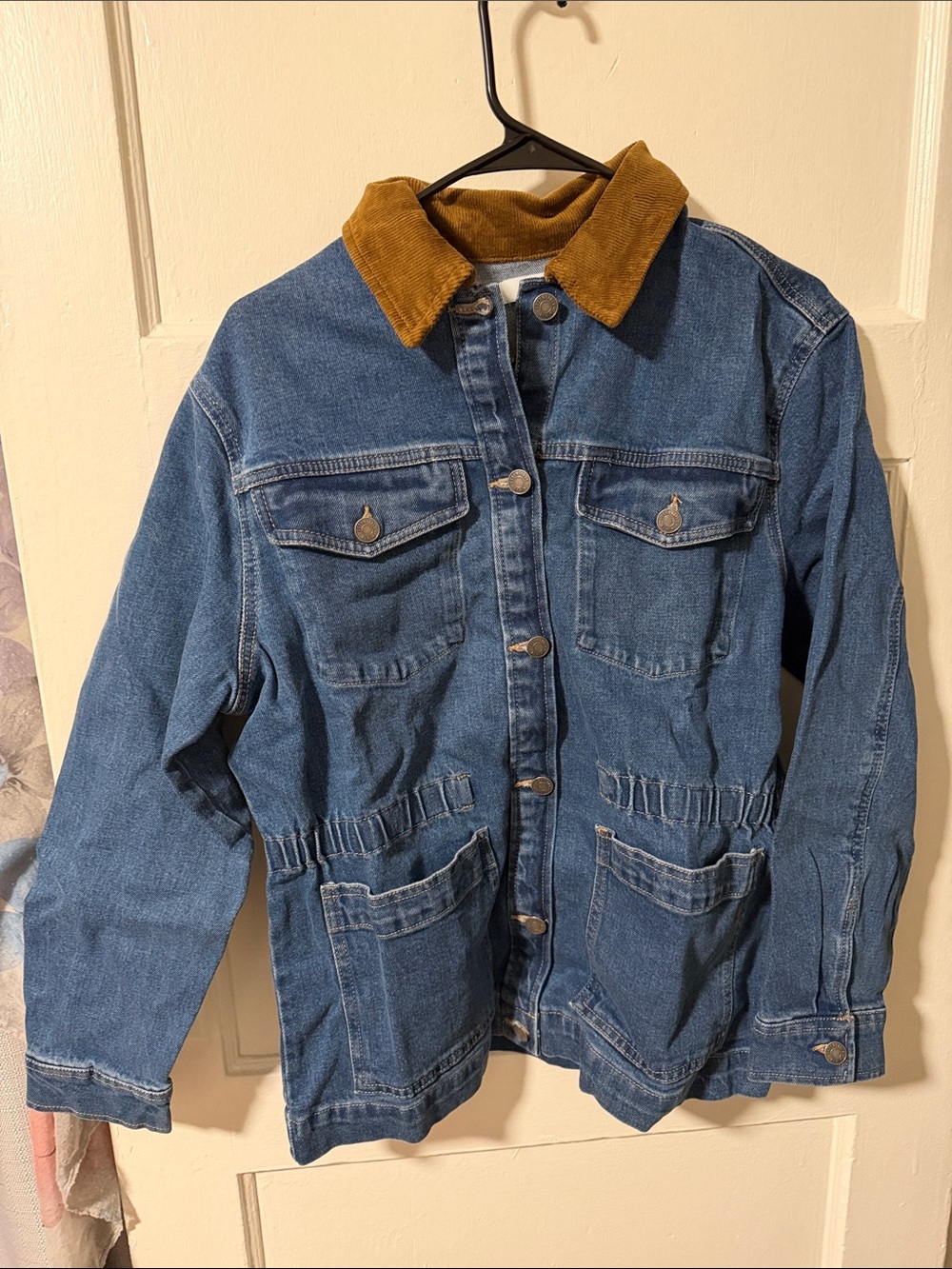 Amazon Essentials Blue Denim Barn Chore Jacket Brown Corduroy Collar Size Small